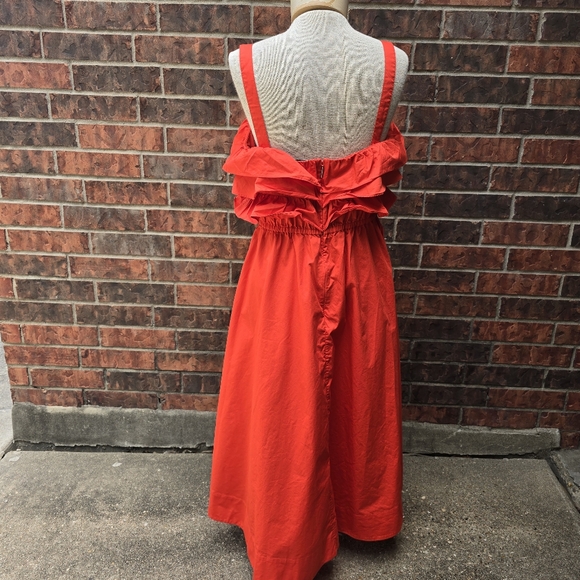 Jason Wu Red Fire Ruffled A-Line Sleeveless Square Neck Midi Dress Size 10 - Picture 4 of 13